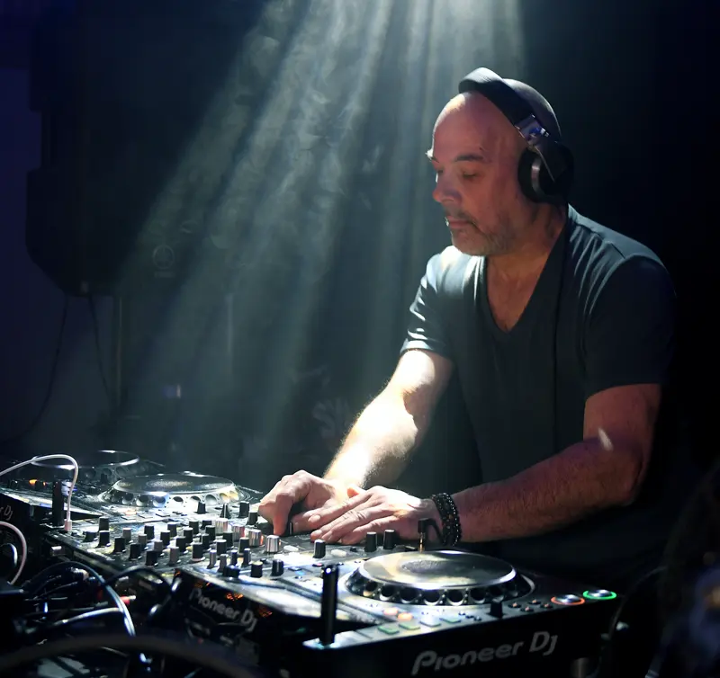 Dave Leatherman DJing on Pioneer decks